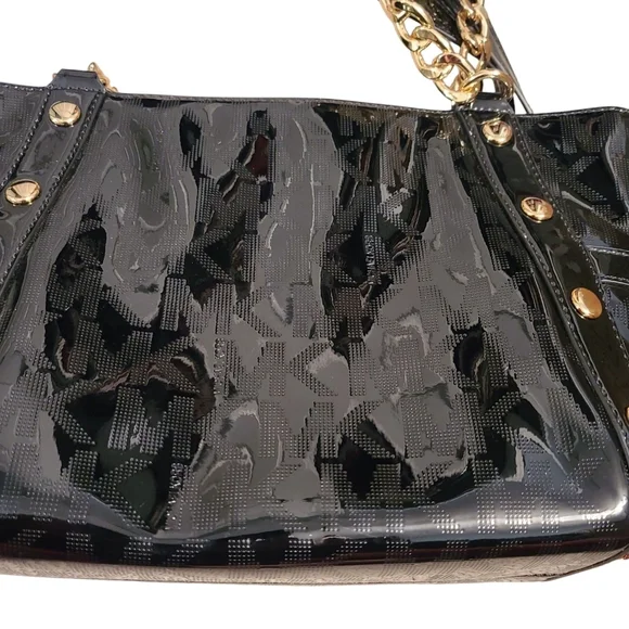 MICHAEL KORS NWT Delancy Signature Black Patent Leather Shoulder Tote Medium - Picture 14 of 16